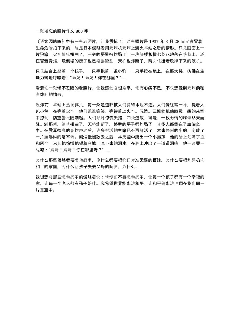 一张难忘的照片作文800字