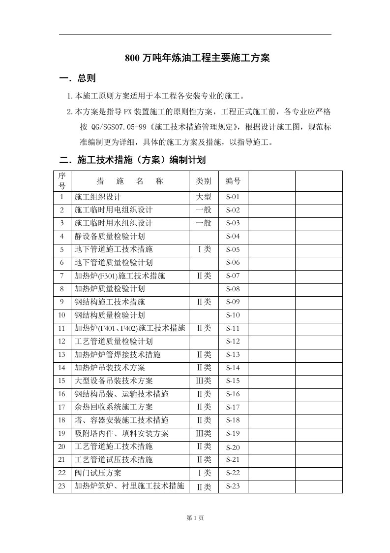 800万吨年炼油工程主要施工方案