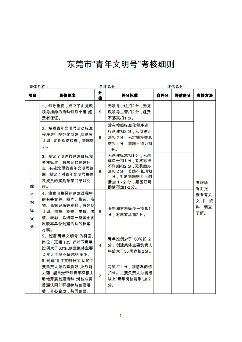 青年文明号考核细则