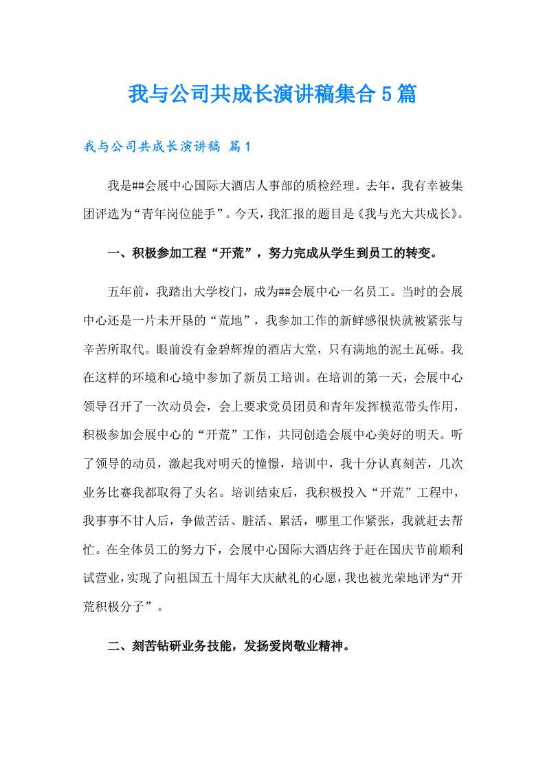 我与公司共成长演讲稿集合5篇