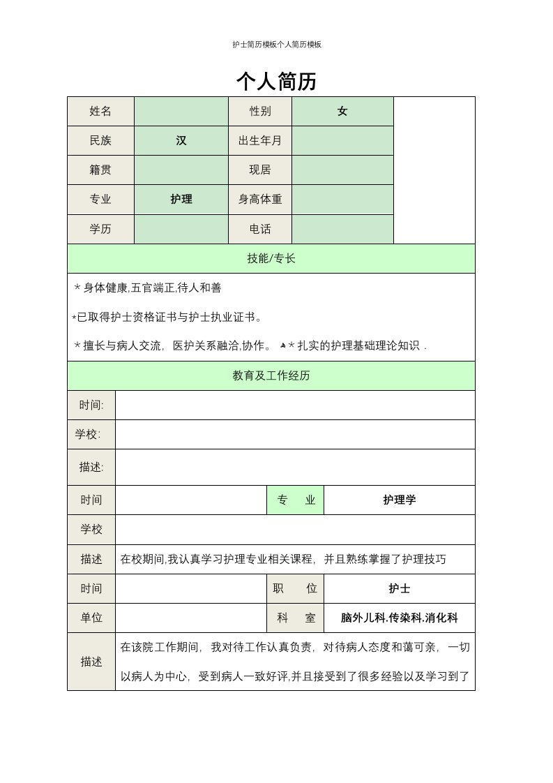 护士简历模板个人简历模板