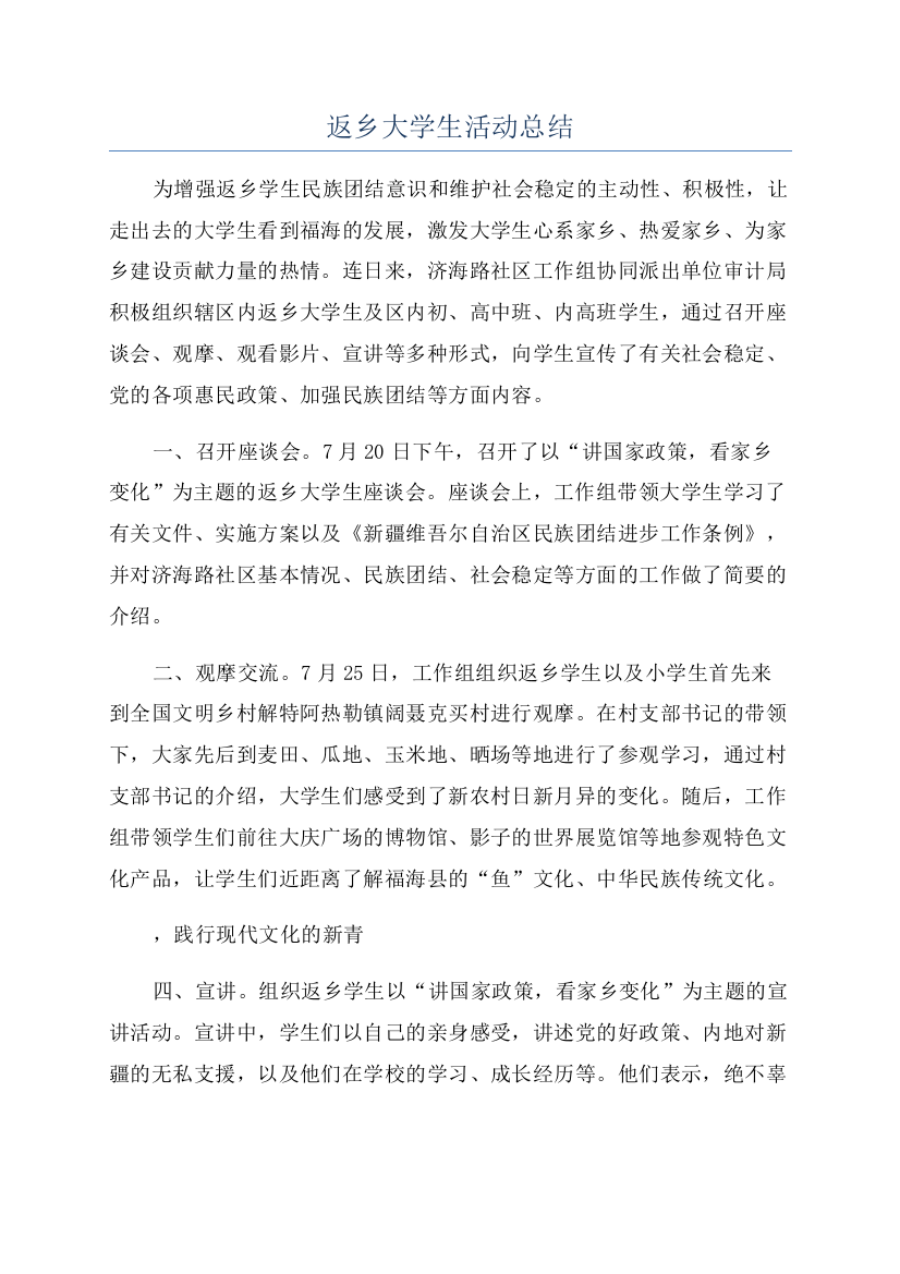 返乡大学生活动总结