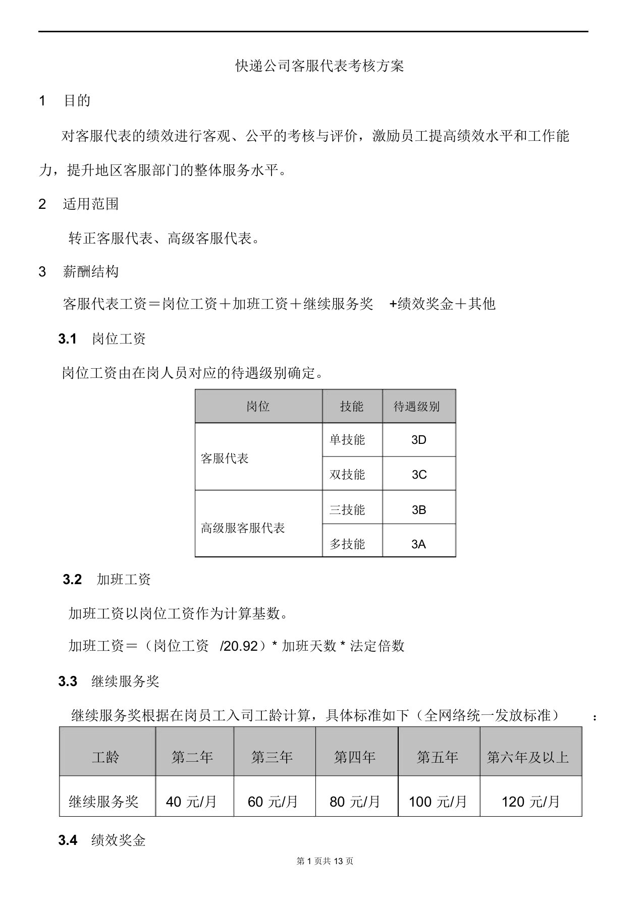 快递公司客服代表薪酬考核办法