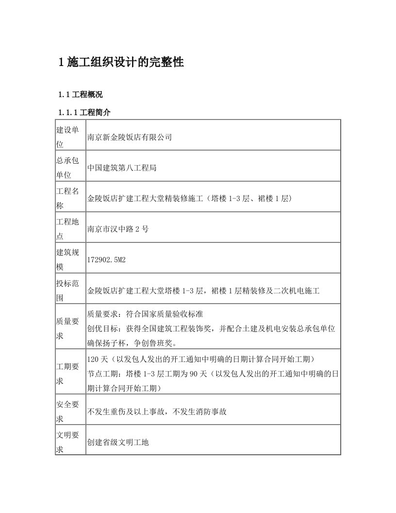 金陵饭店施工组织设计