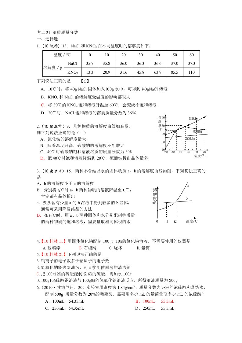 中考化学溶质质量分数