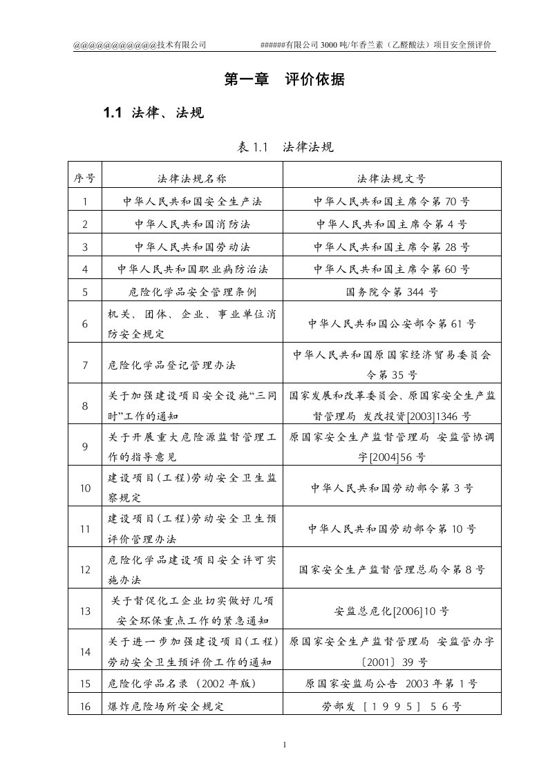 香兰素乙醛酸法项目安全预评价