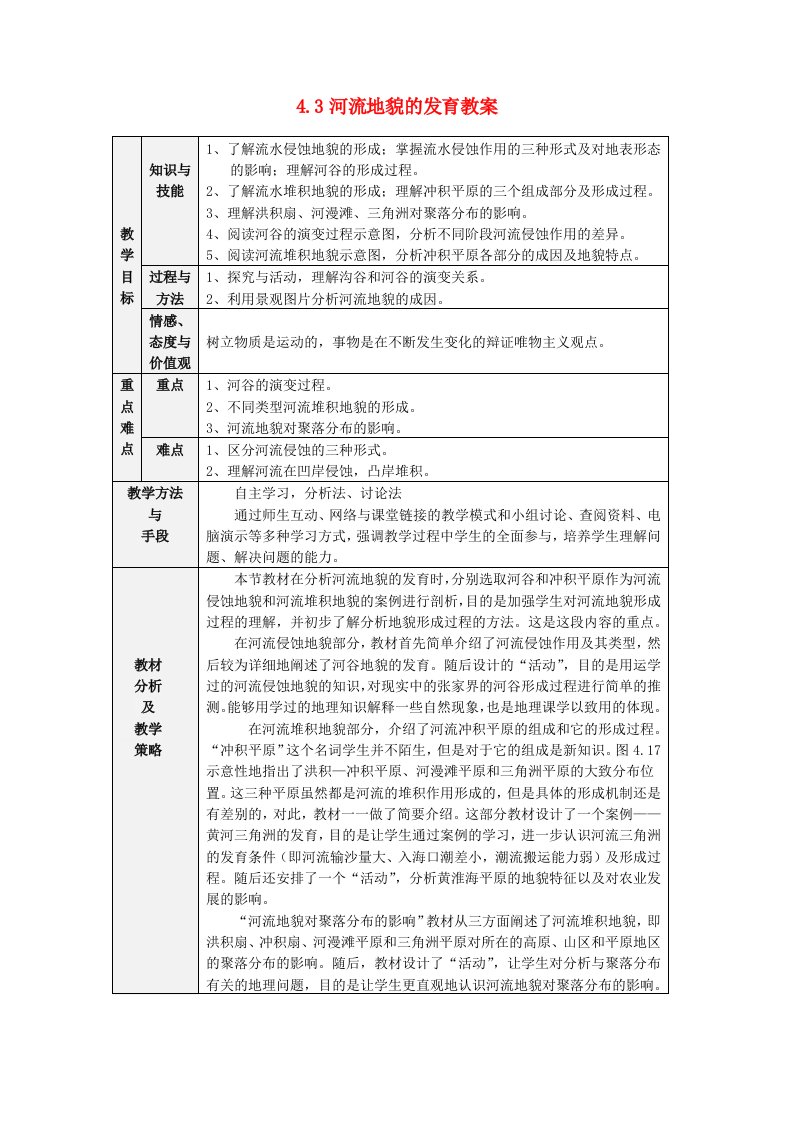 高中地理《河流地貌的发育》教案6新人教版必修