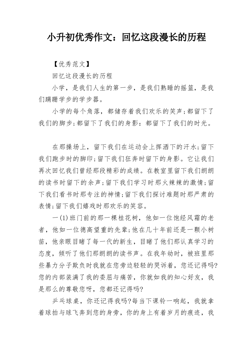 小升初优秀作文：回忆这段漫长的历程