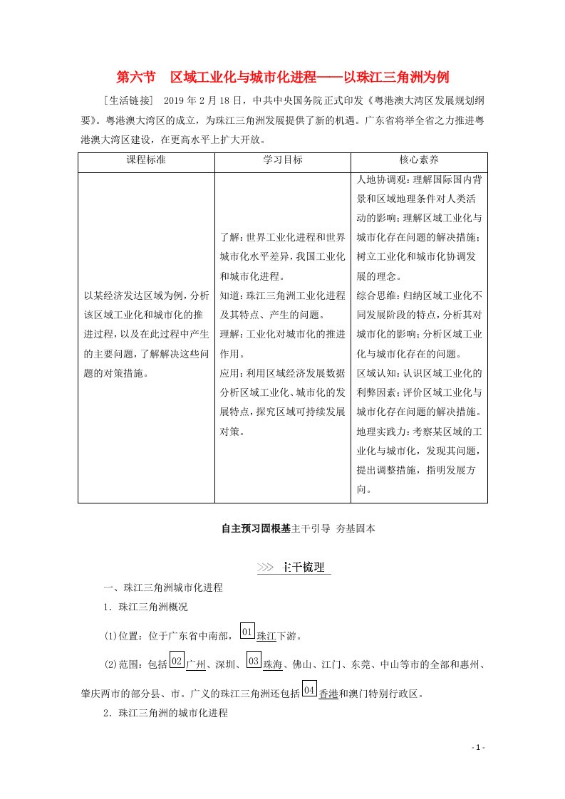 2020高中地理第2章区域可持续发展第6节区域工业化与城市化进程__以珠江三角洲为例学案湘教版必修3