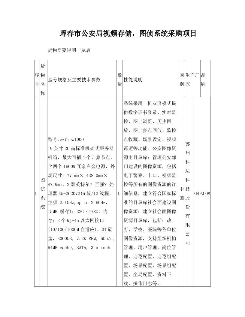 珲春市公安局视频存储,图侦系统采购项目