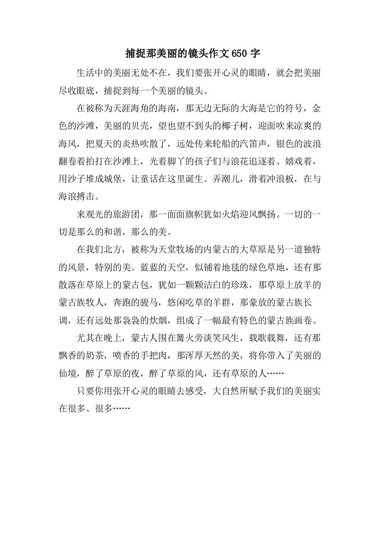 捕捉那美丽的镜头作文650字