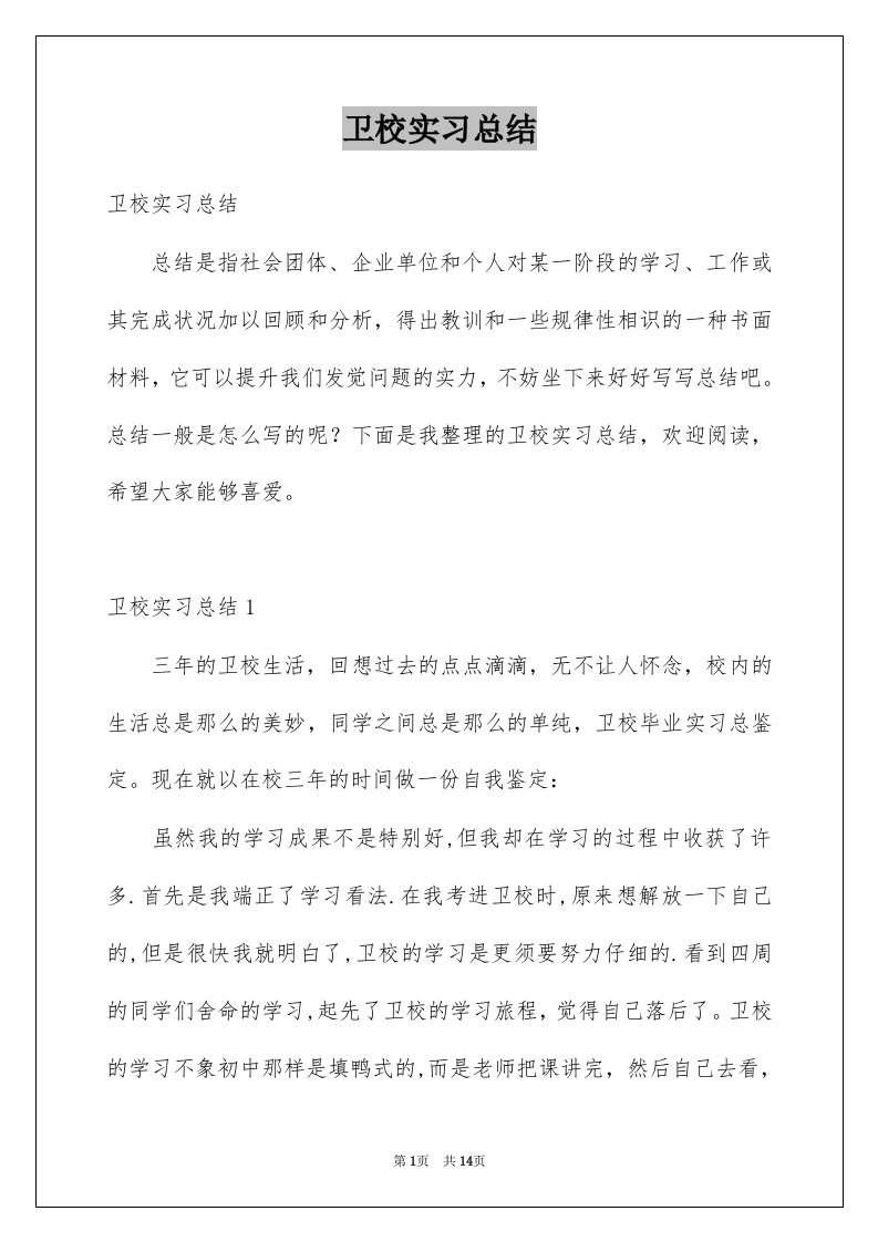 卫校实习总结例文