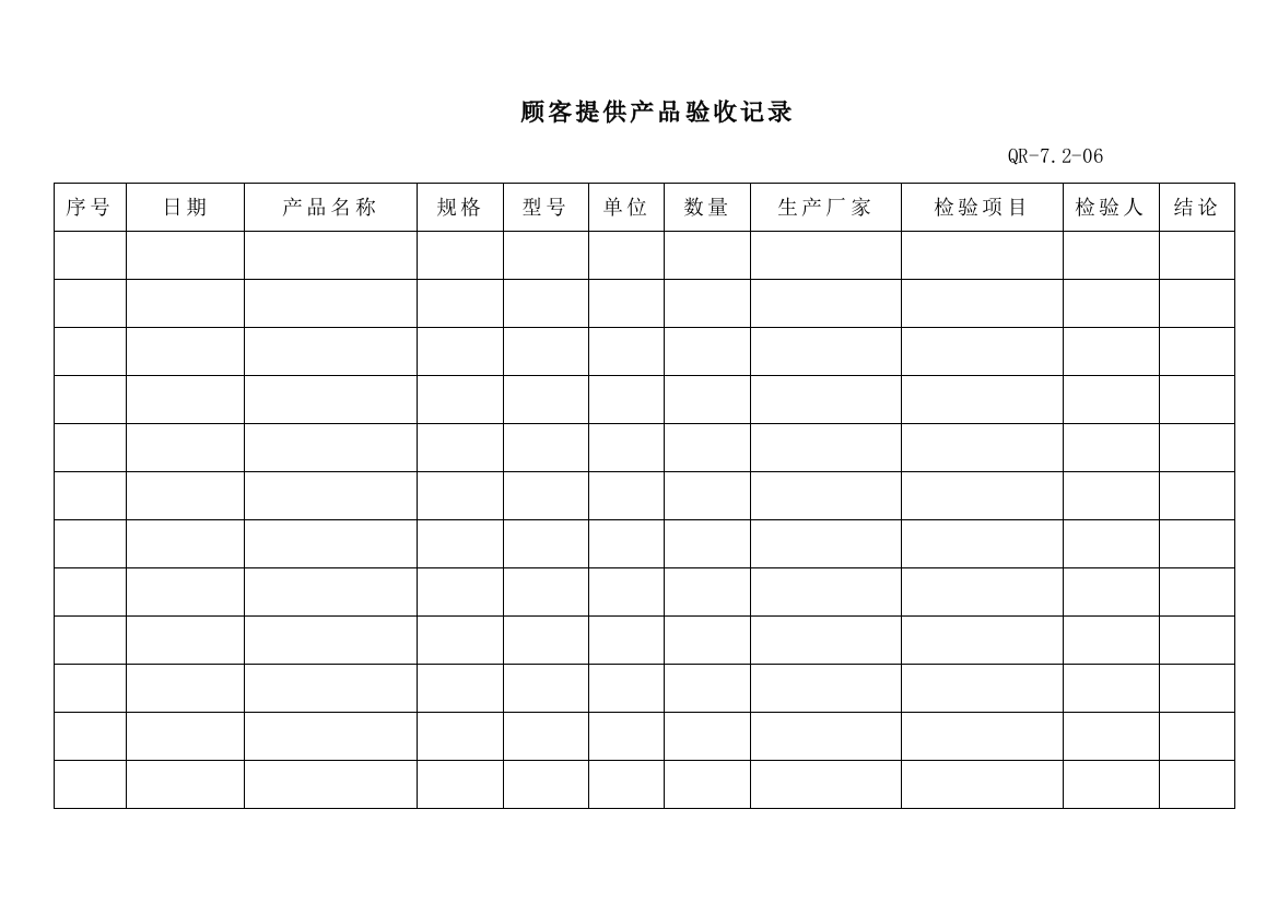 顾客提供产品验收记录(-QR-7.2-06)