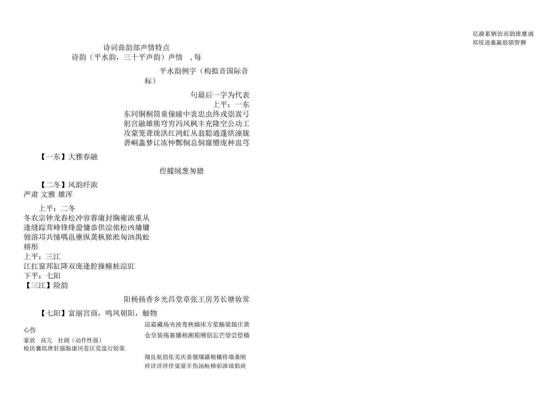 韵诗词曲韵部声情特点