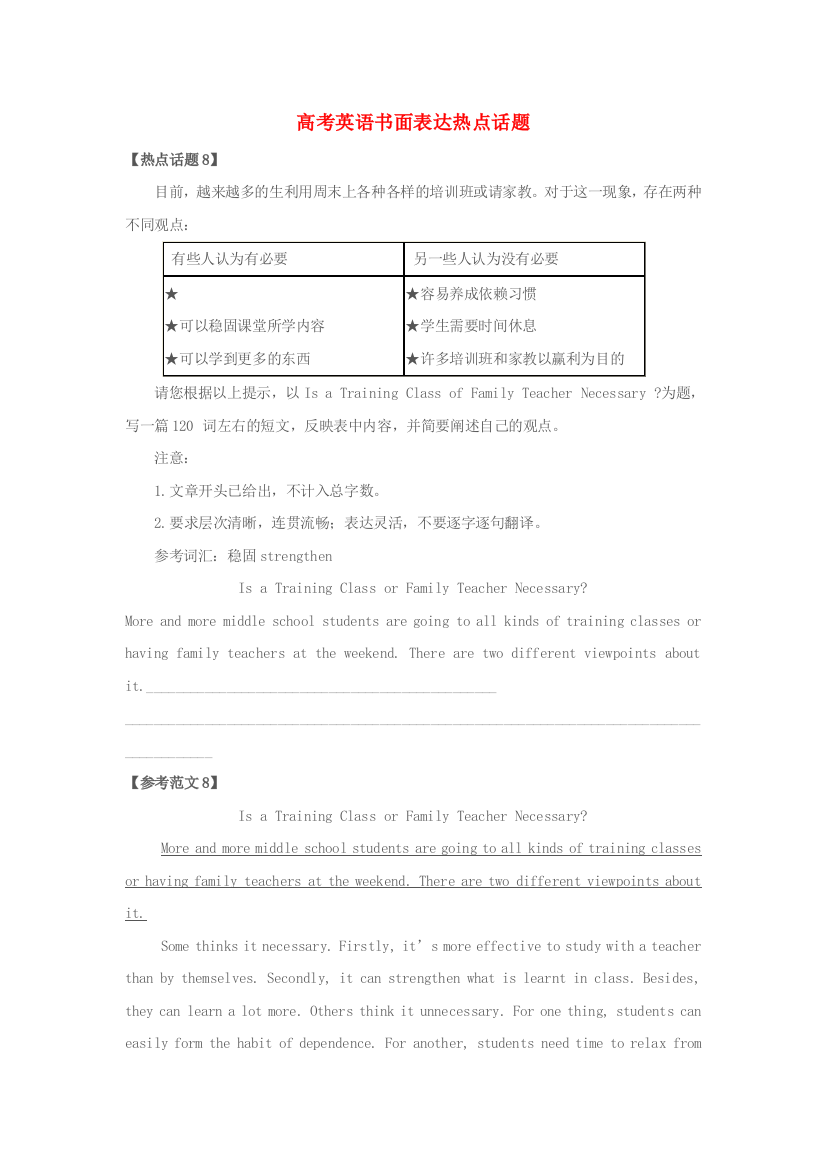 （整理版高中英语）高考英语书面表达热点话题