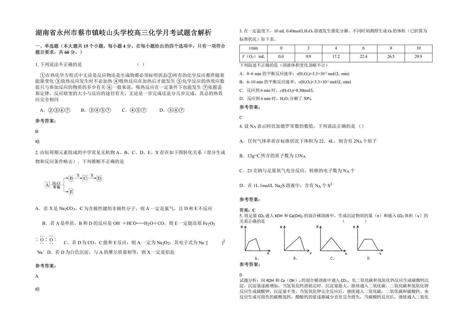 湖南省永州市蔡市镇岐山头学校高三化学月考试题含解析