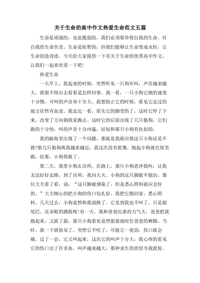 关于生命的高中作文热爱生命范文五篇