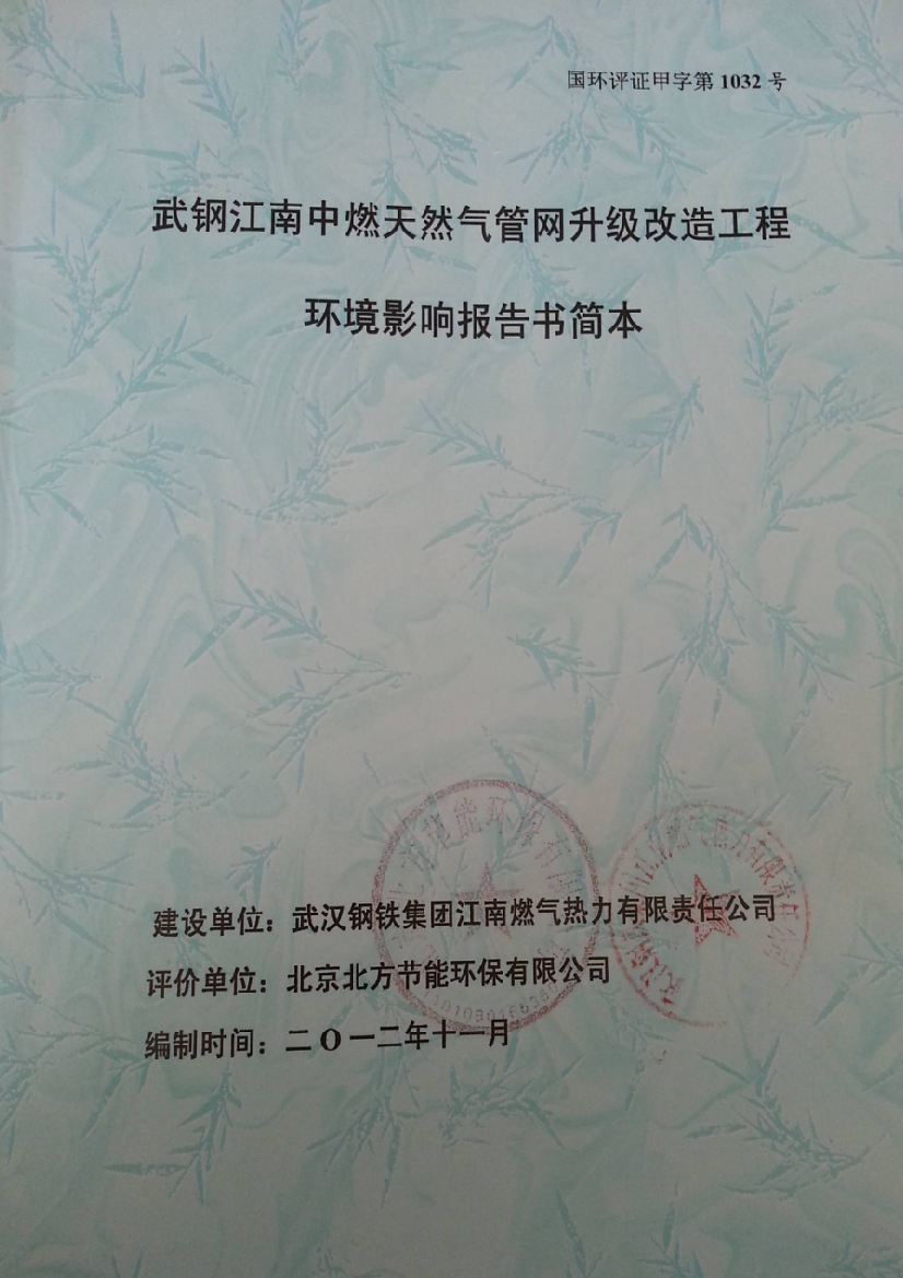 武钢江南中燃天然气管网升级改造工程立项环境评估报告书