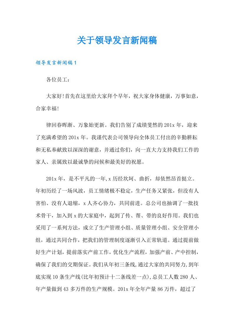 关于领导发言新闻稿