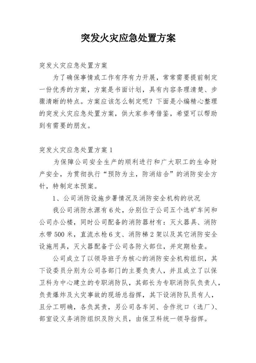 突发火灾应急处置方案