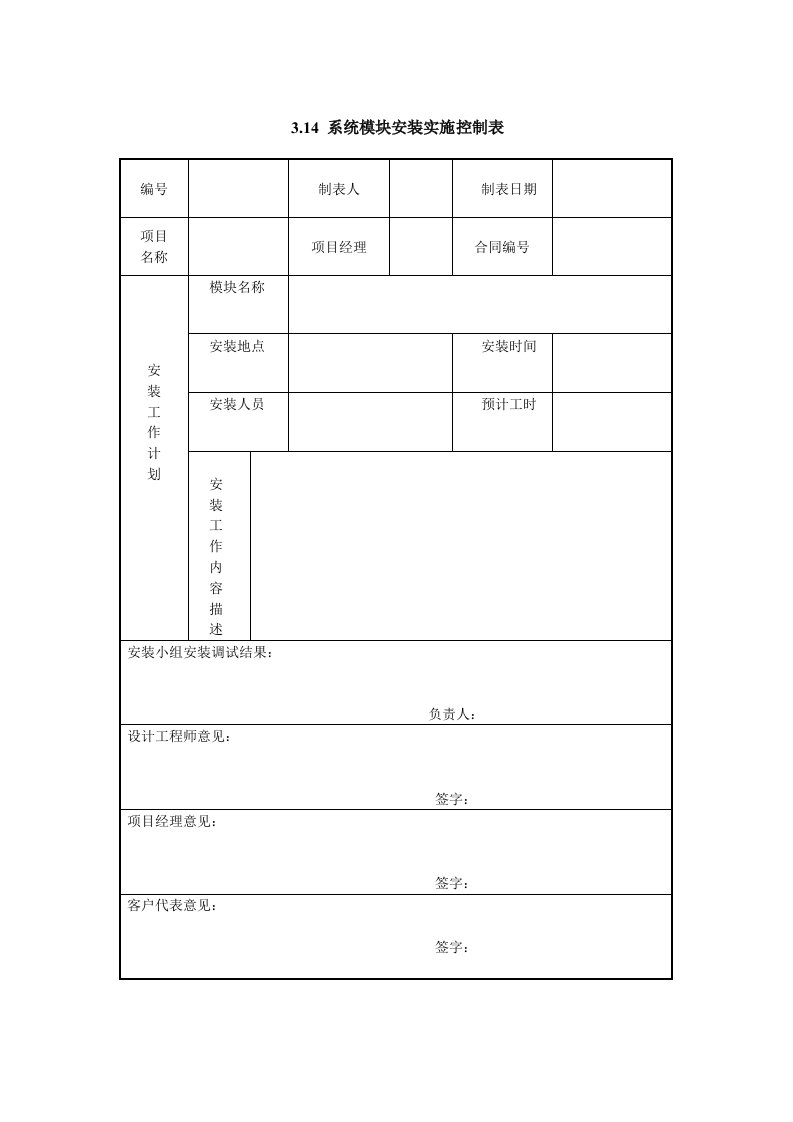 表格模板-IT项目管理314系统模块安装实施控制表