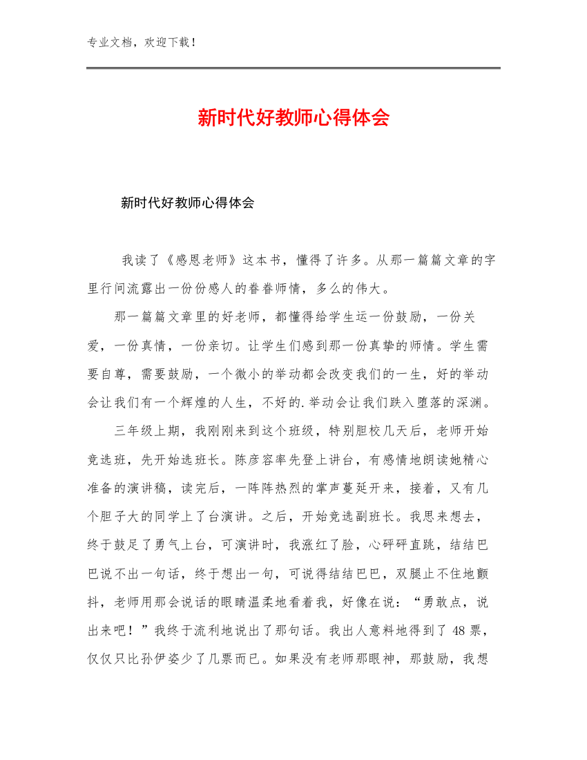 2023年新时代好教师心得体会范文20篇文档合集