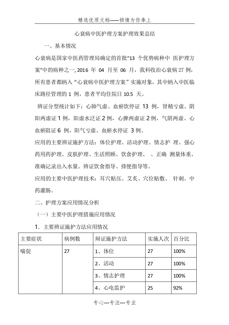 心衰病中医护理方案护理效果总结(共7页)