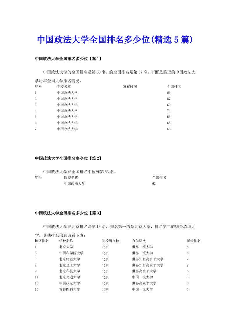 中国政法大学全国排名多少位(精选5篇)