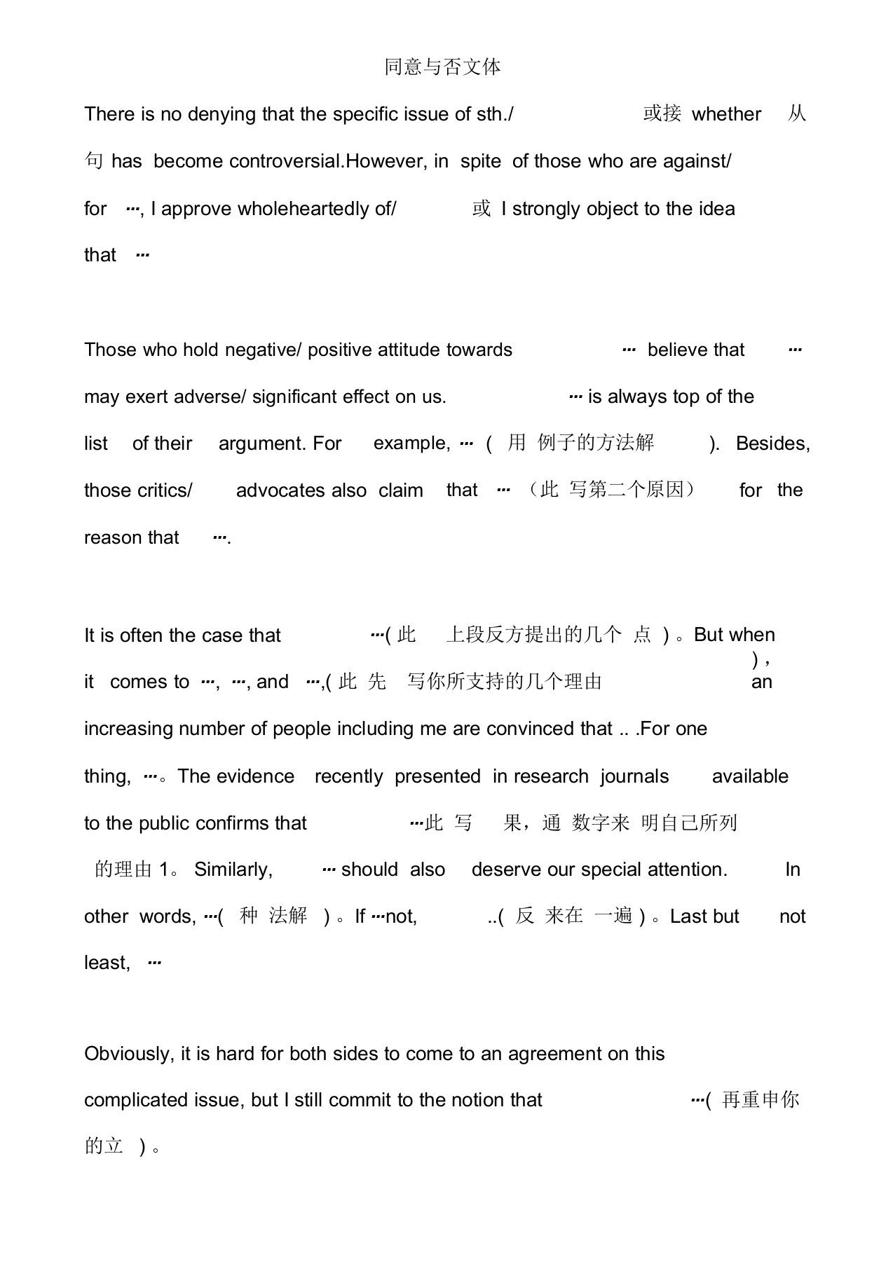 雅思作文实用模板经典