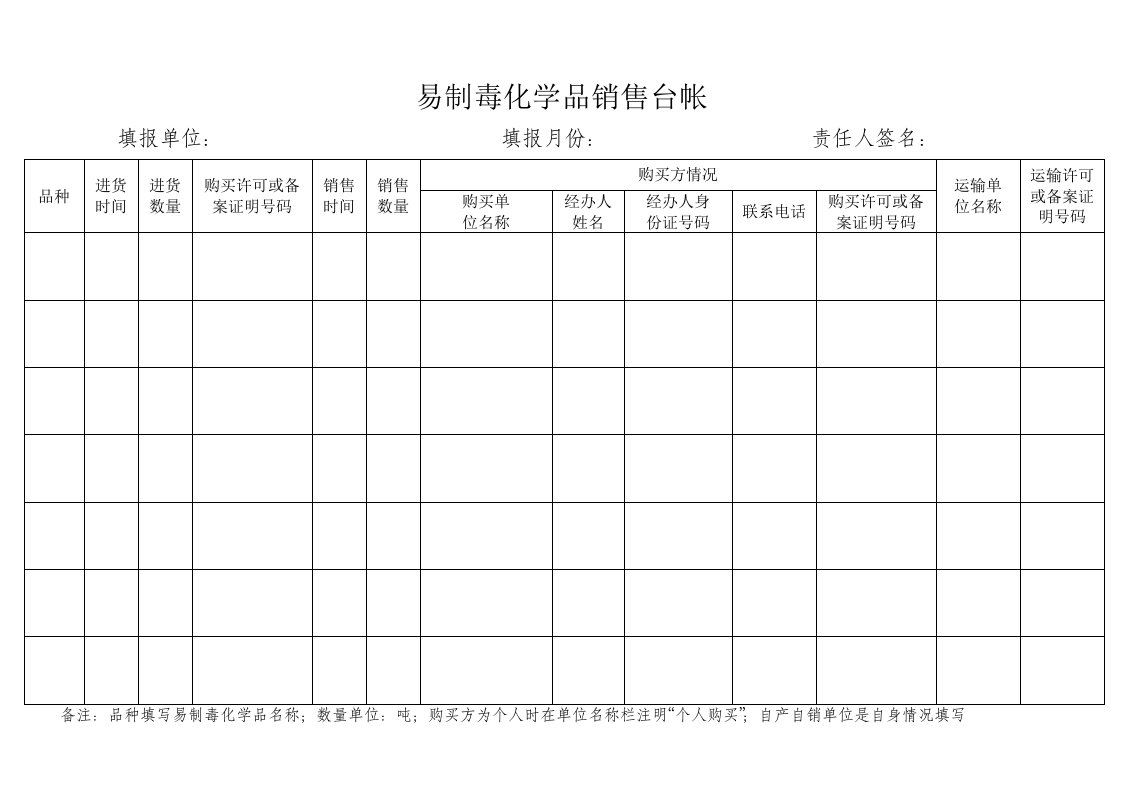 易制毒化学品销售台帐