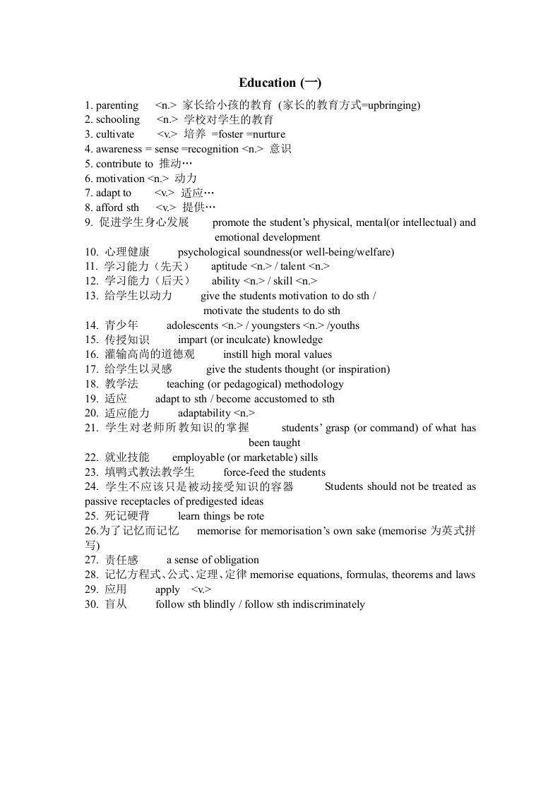 雅思写作-教育类-实用词汇