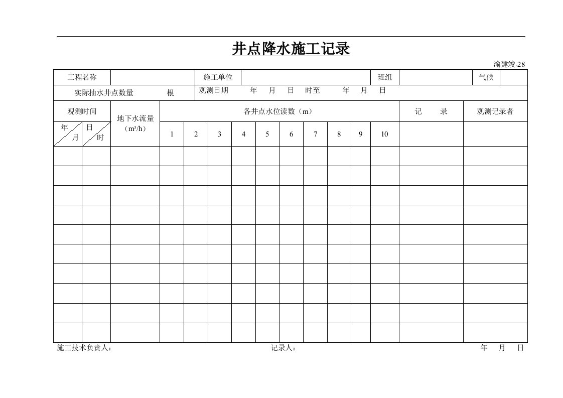 建筑资料-井点降水施工记录