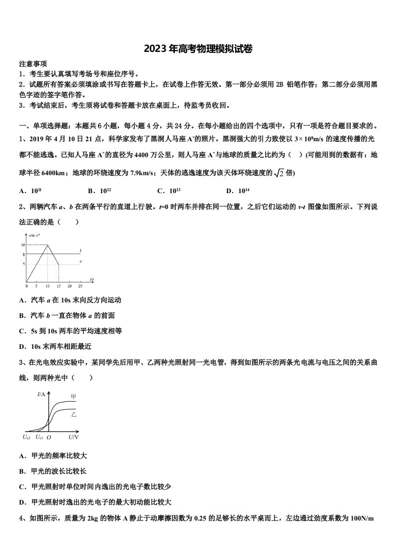 辽宁省普兰店市2023年高三第二次联考物理试卷含解析