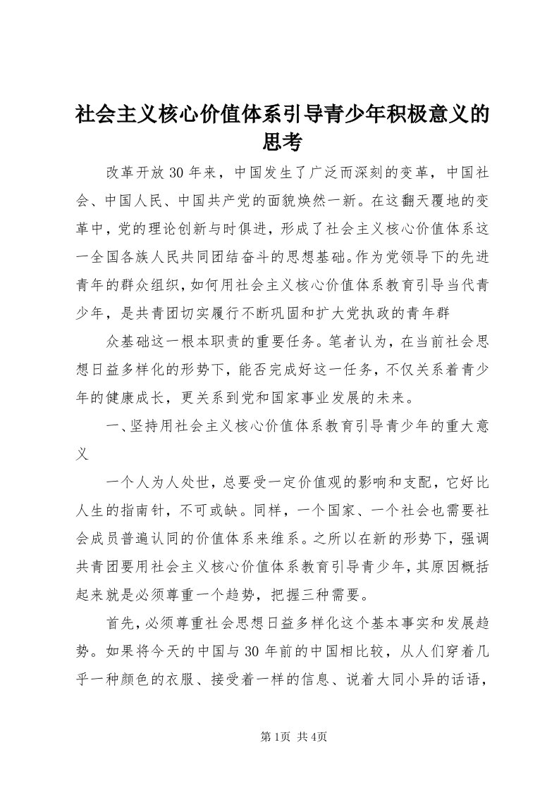 5社会主义核心价值体系引导青少年积极意义的思考