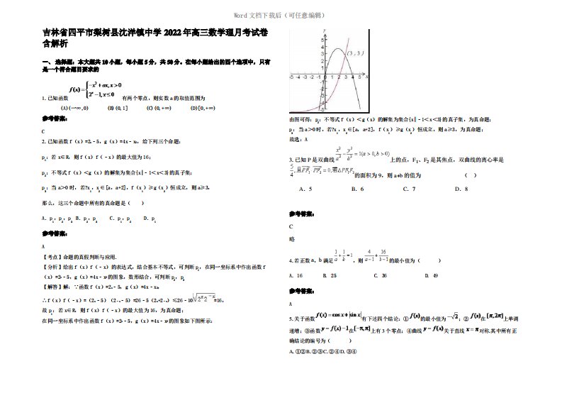 吉林省四平市梨树县沈洋镇中学2022年高三数学理月考试卷含解析