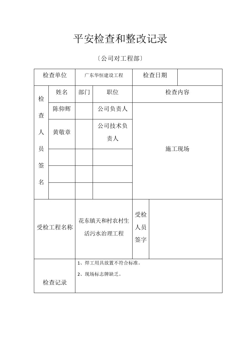 安全检查和整改记录