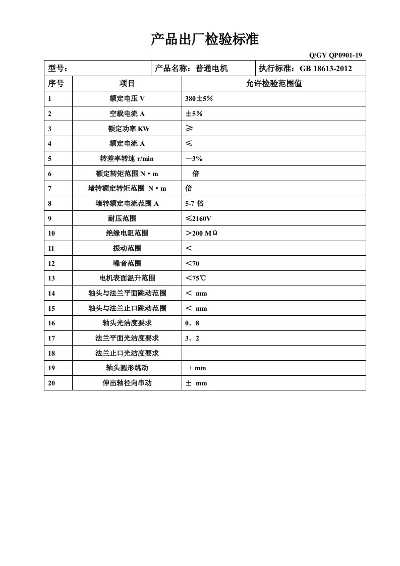 电机出厂检验标准