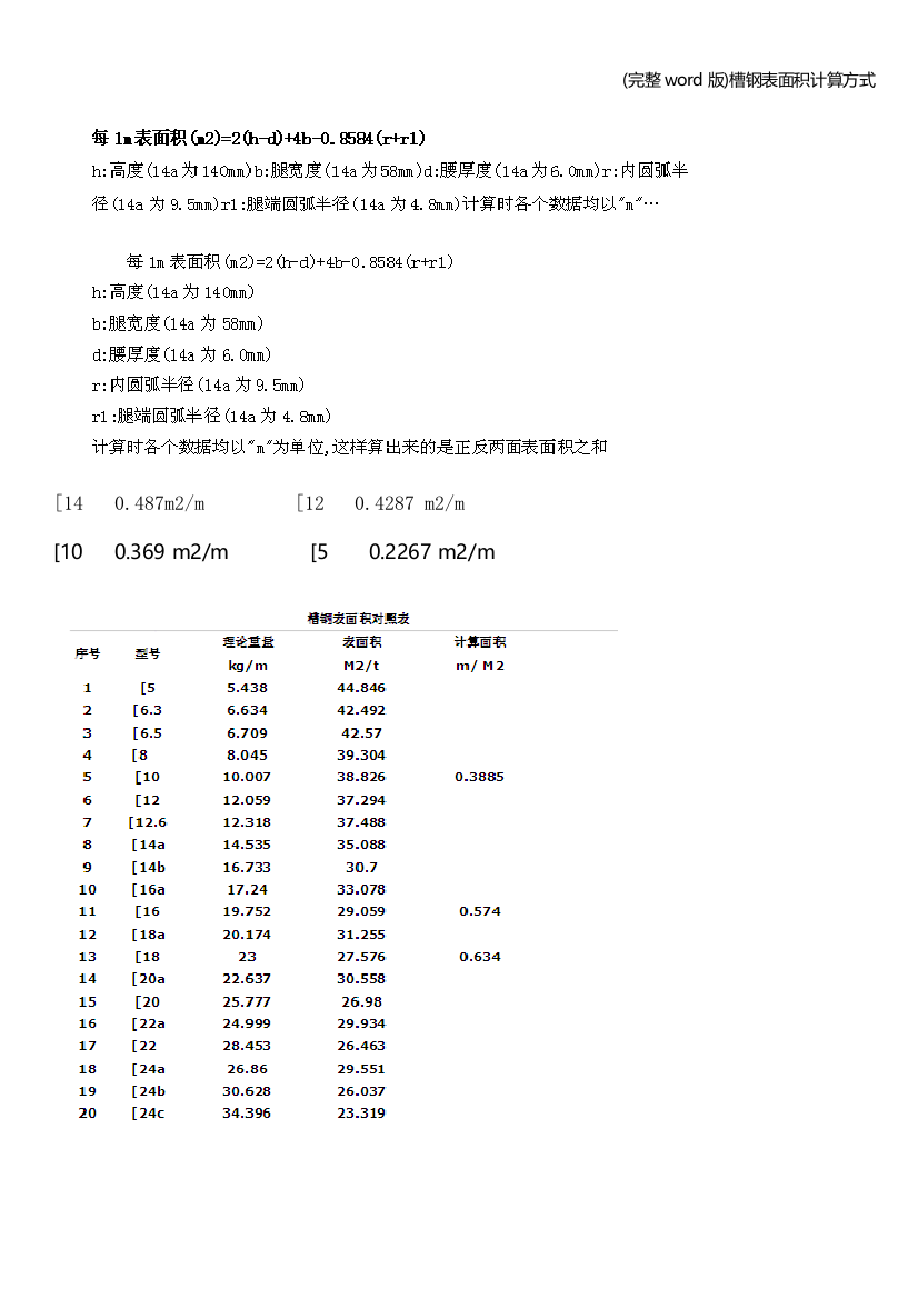 槽钢表面积计算方式