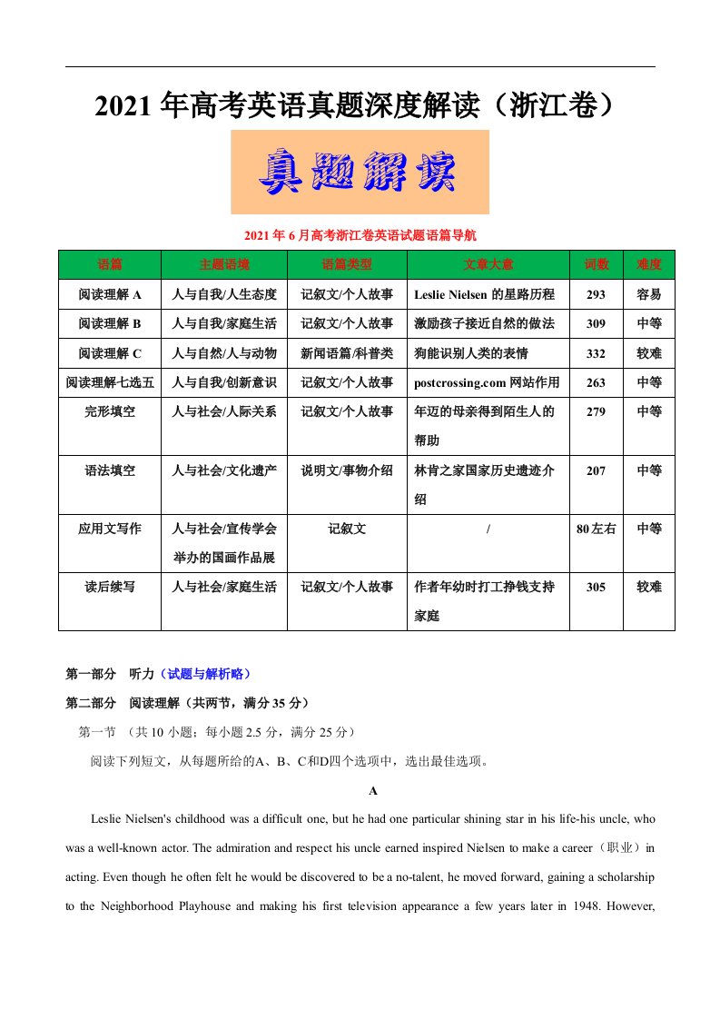 2021年6月浙江卷（详解+解读）-2021年高考英语真题深度解读