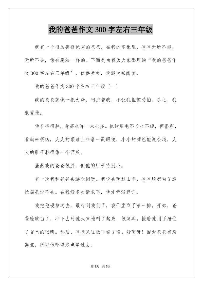 我的爸爸作文300字左右三年级