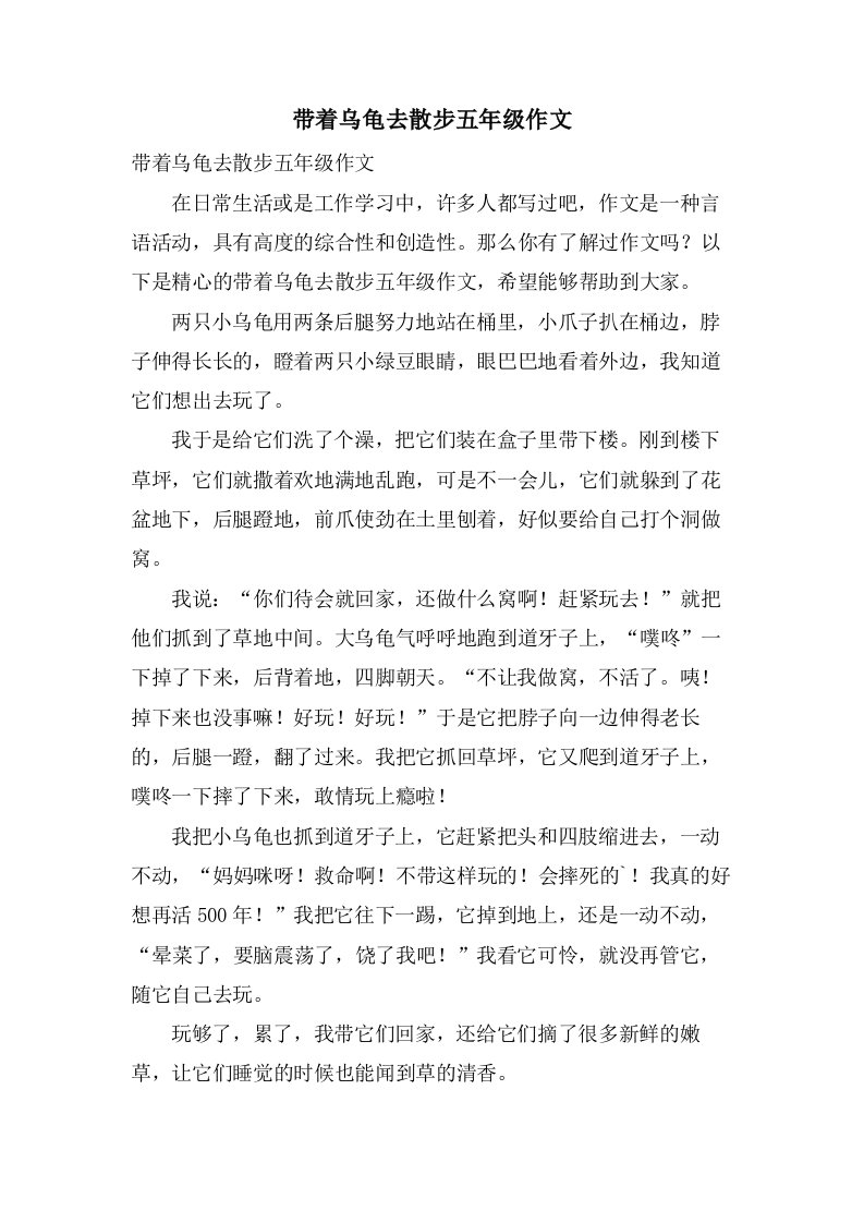 带着乌龟去散步五年级作文