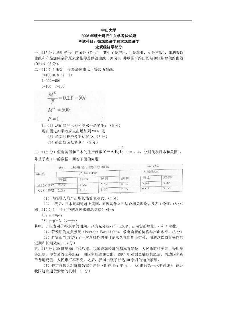 中大801微观经济学与宏观经济学2006含答案