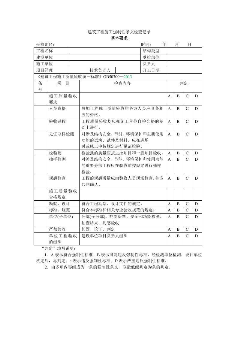 建筑工程施工强制性条文检查记录-建筑工程