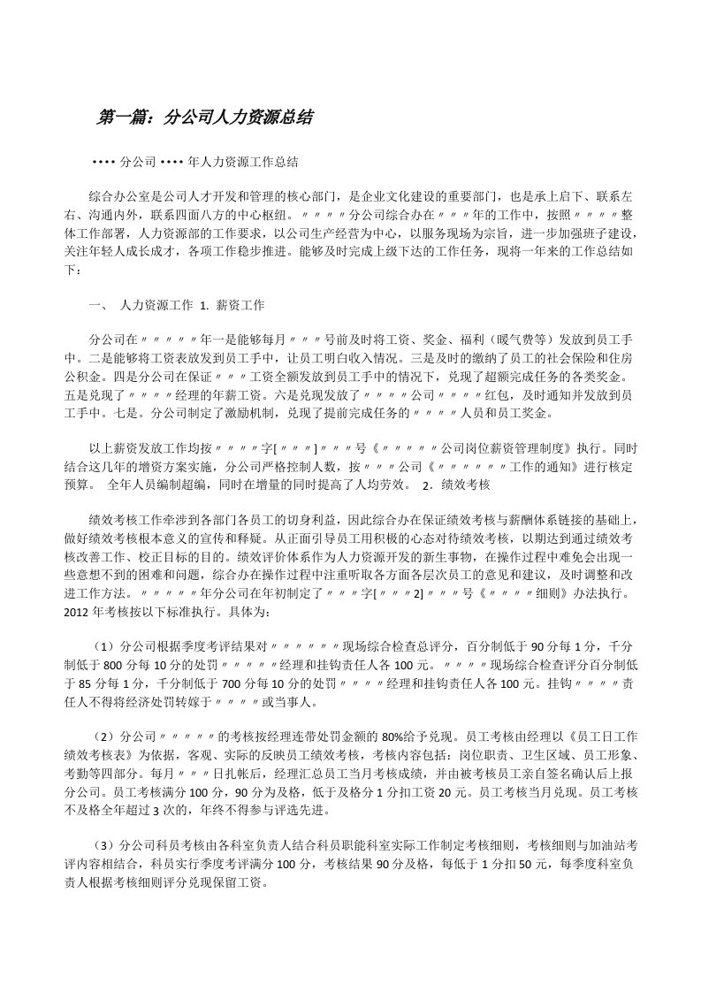 分公司人力资源总结[修改版]