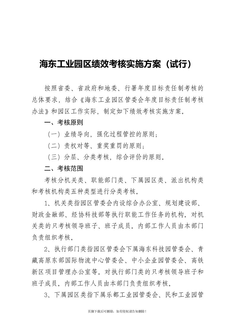 海东工业园区管委会绩效考核实施方案最新版