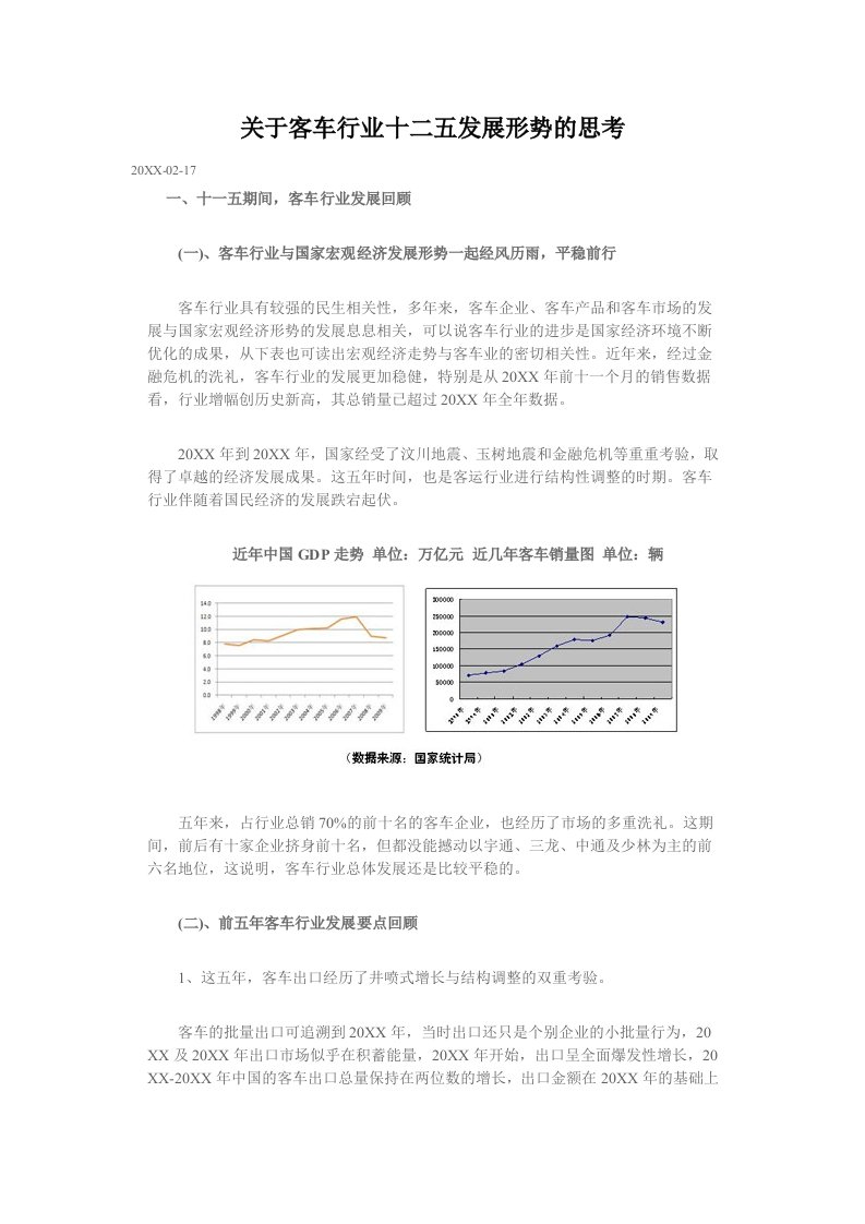 汽车行业-关于客车行业十二五发展形势的思考