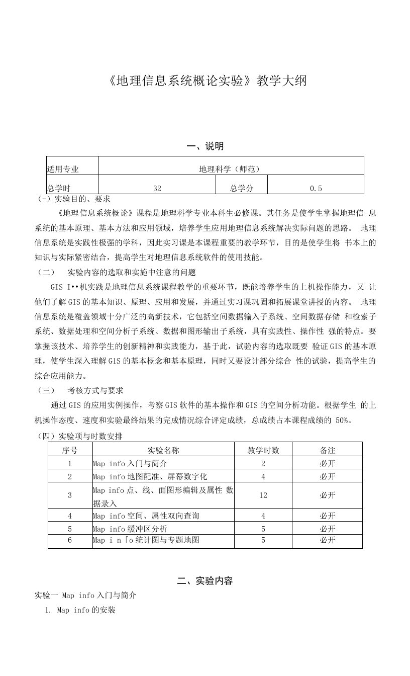 《地理信息系统概论实验》教学大纲