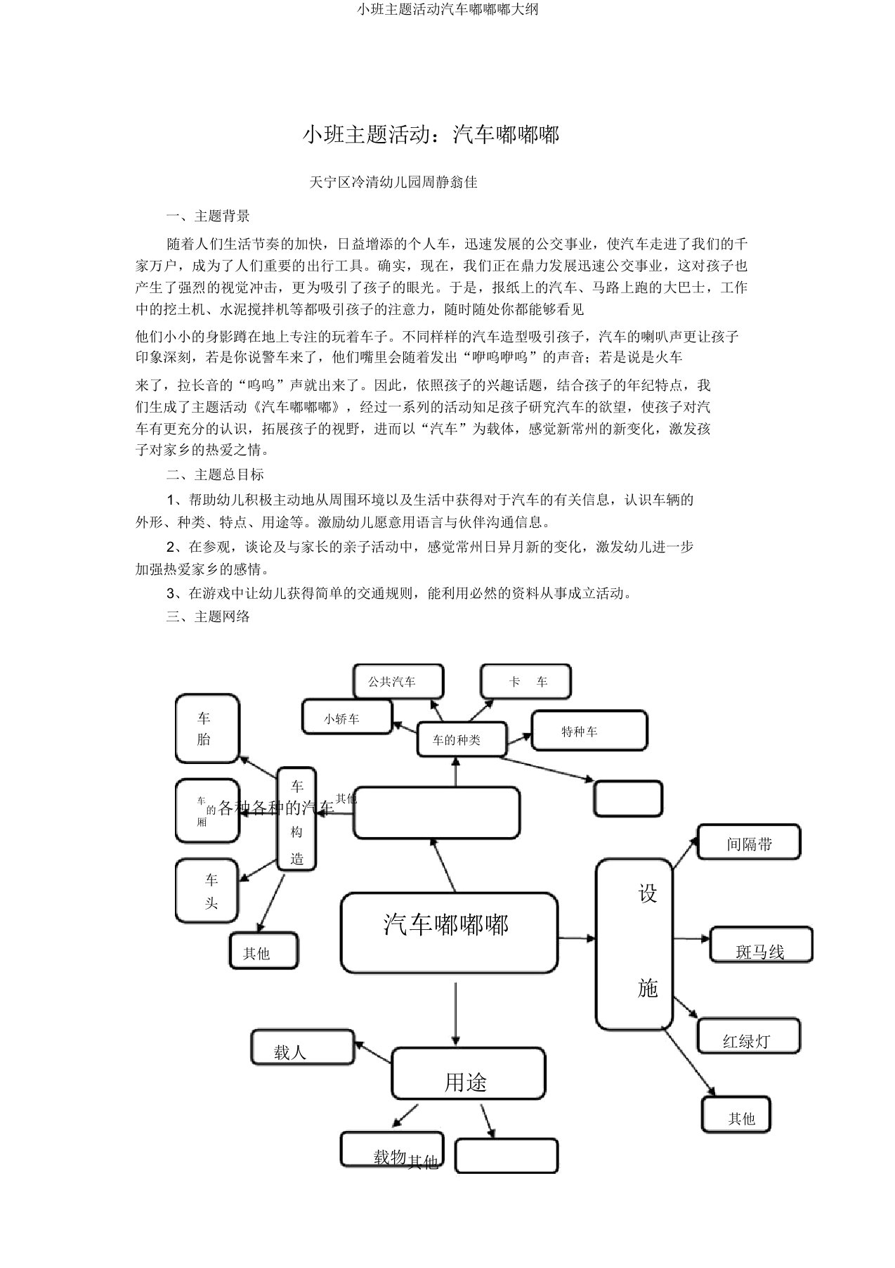 小班主题活动汽车嘟嘟嘟概要