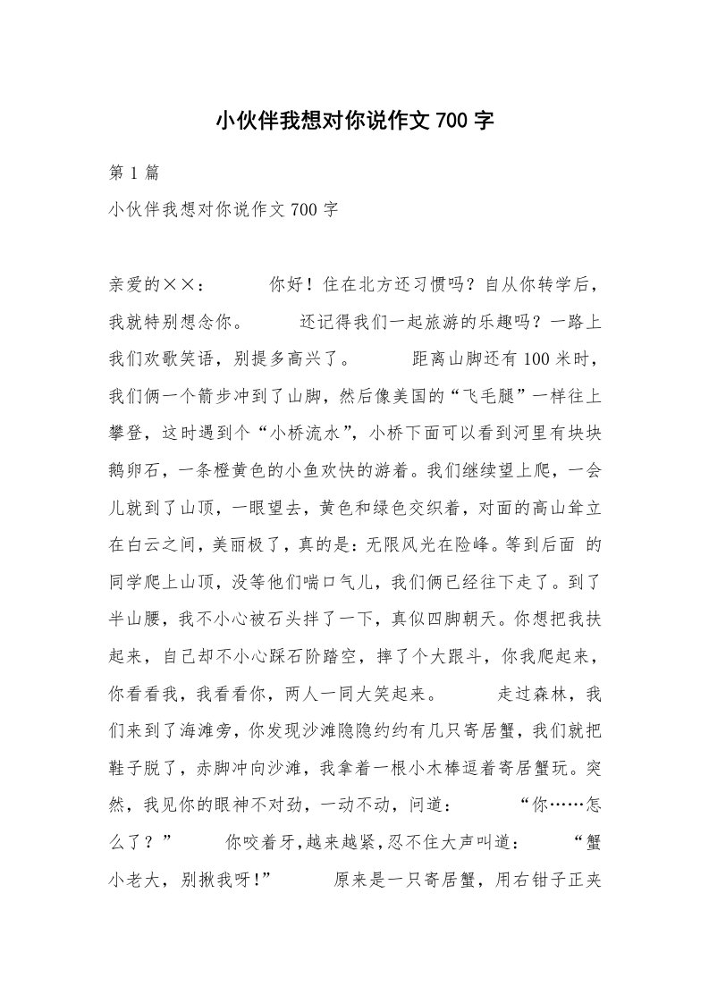 小伙伴我想对你说作文700字