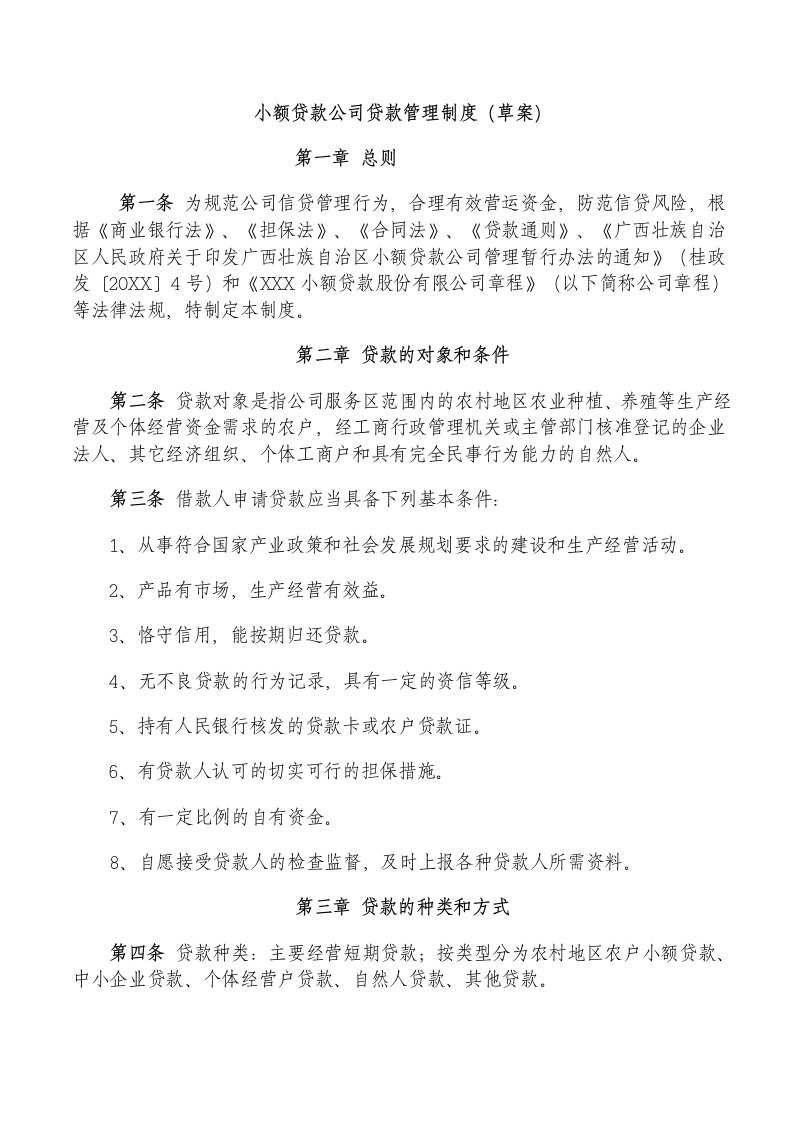 小额贷款公司业务管理制度